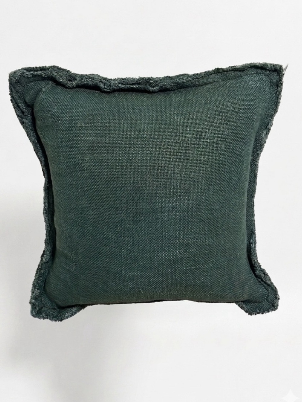Anthropologie Luxe Emerald Green Linen Blend Pillow Cover 18x18 Fringed Edge